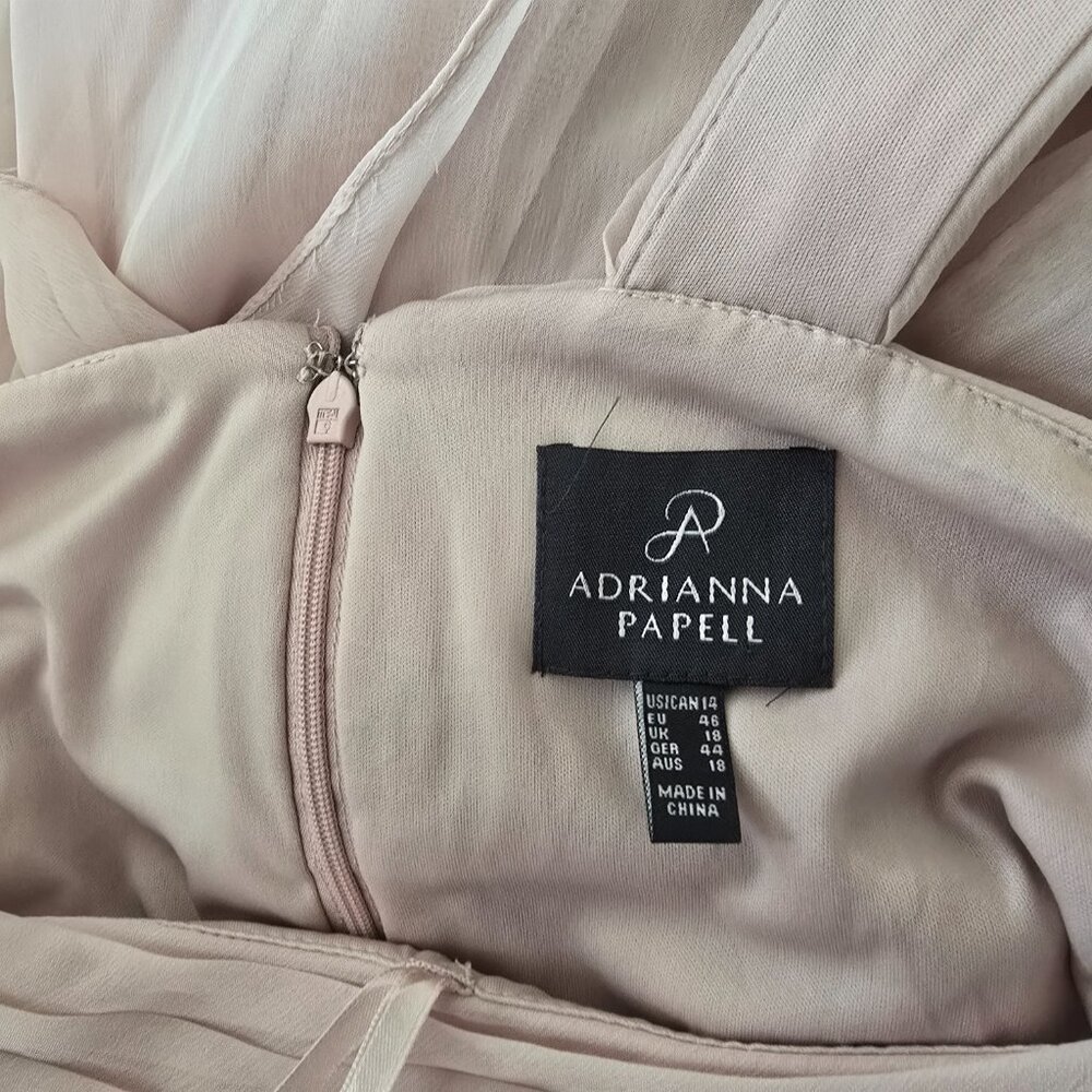 Adrianna Papell Chiffon One-Shoulder Gown Asymmetrical Dress Blush Pink Size 14 - Picture 12 of 16